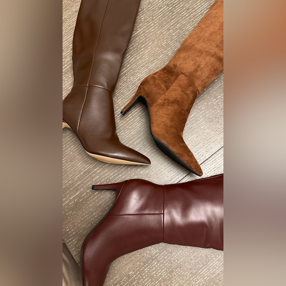 Burgundy maroon dark red wine knee high faux leather womens boots - Picture 8 of 14